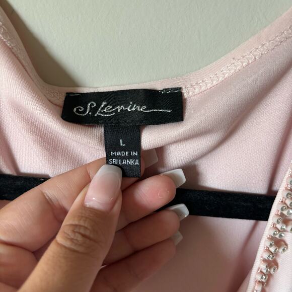 S.Levine Soft Baby Pink Cold Shoulder Rhinestone Blouse Top Women's Size Large - Picture 5 of 9